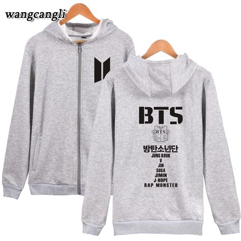 Kpop Bangtan Hooded women Sweatshirts Zipper Korean BTS Coat Winter ...