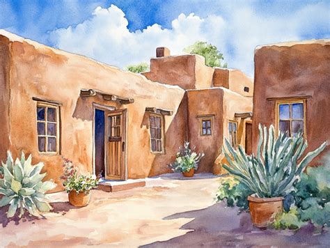 Adobe Architecture Watercolor Art Free Stock Photo - Public Domain Pictures