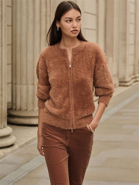Buy Camel Brown Teddy Bear Texture Zip-Up Bomber Jacket from Next Israel