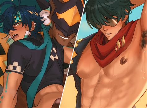 Rule 34 - abs arm behind head arm up armpit hair armpits gay genshin