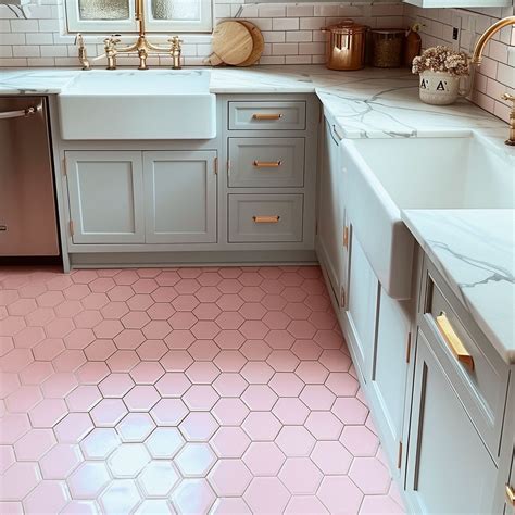 pink floor tiles kitchen ideas