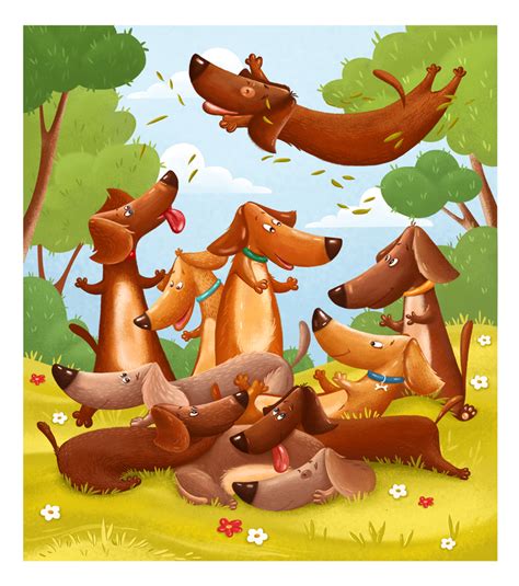 Иллюстрация Таксы в стиле детский | Illustrators.ru