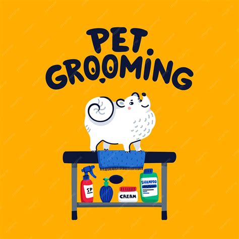 Premium Vector | Pet grooming concept white lapdog on grooming table at