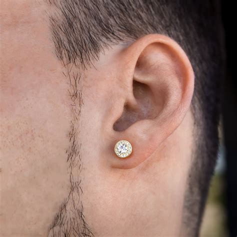 mens stud diamond earrings cz  gold diamond earrings  sterling