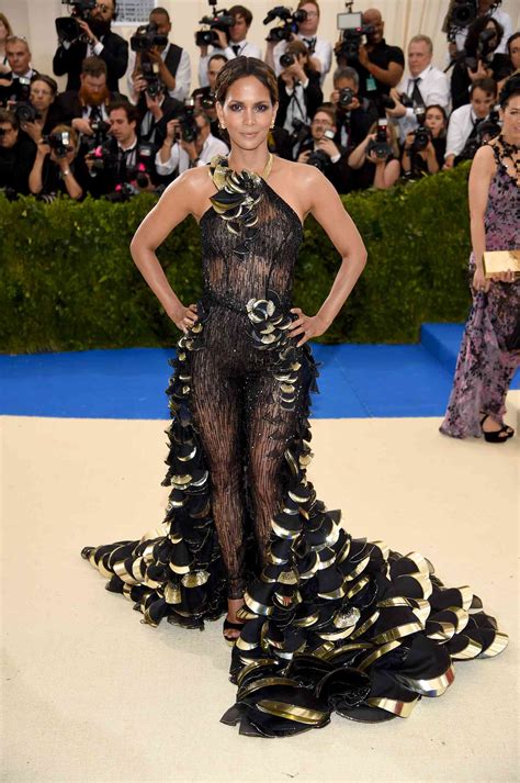 Halle Berry Wears a Sheer Striped Dress for Her First Met Gala in