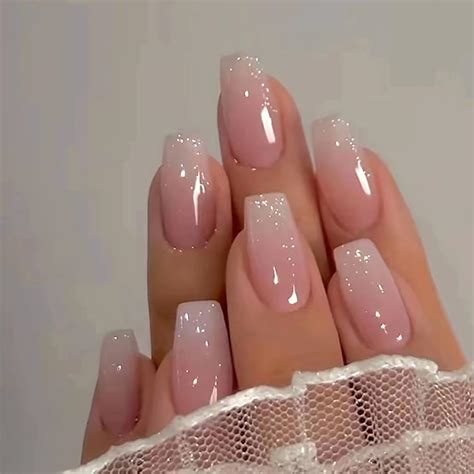 Amazon.com: Medium Long Press on Nails Ombre Pink Fake Nails Glossy