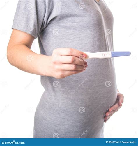 Girl with Tummy Holding Pregnancy Test. Isolated Stock Image - Image of