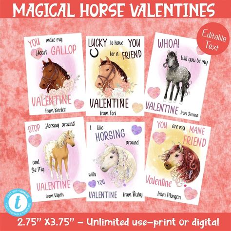 6 MAGICAL HORSE VALENTINE Card Templates-horse Valentine Cards ...