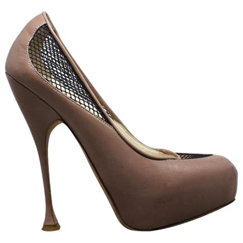 Brian Atwood Lace Leather Nude Pump Brown Flesh ref.1253803 - Joli Closet