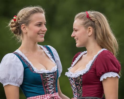 Premium Photo | Two young women dressed in traditional bavarian clothing