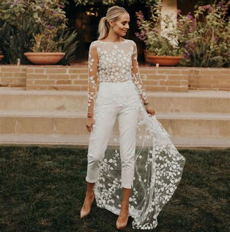 Sexy Open Back Pant Suit Wedding Party Bride Gowns Applique | Etsy