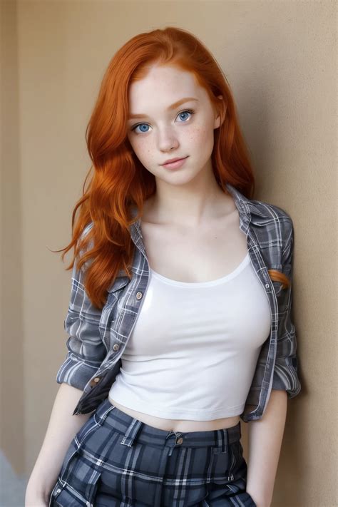 close    woman  red hair leaning   wall seaart ai