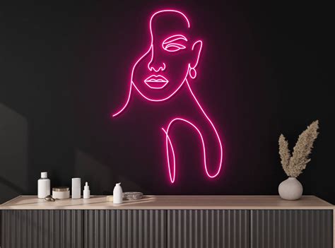 glowneon woman face  neon signs abstract art  girlroom decor