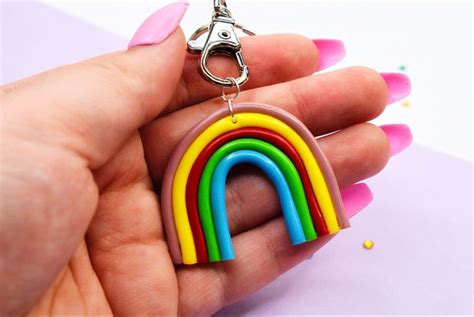 rainbow keyring rainbow keychain polymer clay keyring etsy uk