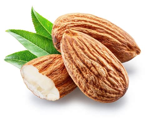 Almond Nuts and Almond Leaves Isolated on White Background. File