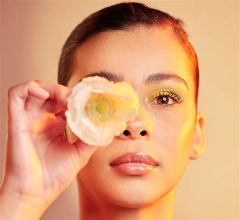 .Beauty, Makeup and Portrait of Woman with Flower for Luxury Cosmetics ...