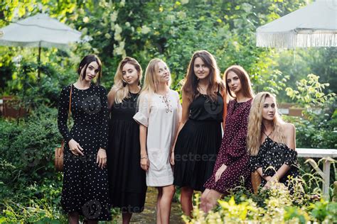 Six girls posing on camera 11446013 Stock Photo at Vecteezy
