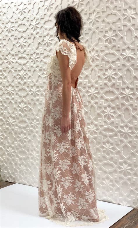 White lace over nude satin dress – Boho Princessa