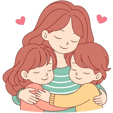 Desenho Mae E Filho - Cute kawaii Mãe segurando filha e filho personagem de desenho animado ...