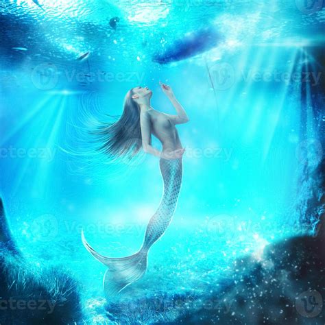 Adorable topless mermaid in the underwater world 16519373 Stock Photo