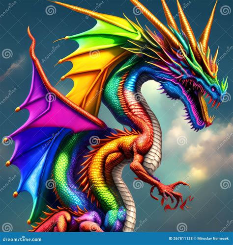 Dragon of Rainbow, Generative AI Illustration Stock Illustration