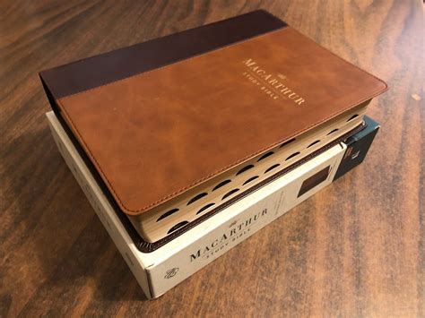 personalized esv macarthur study bible thumb indexed brown leathersoft