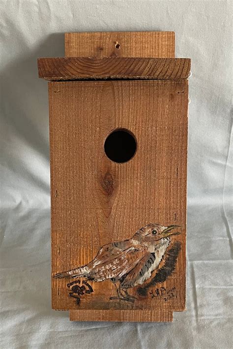 Wren Bird Nesting Box with Large Painted Wren – Works of Wyoming Gift n
