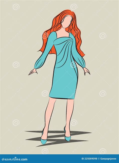 Model Woman in Blue Dresses Vector Illustration, Fashion Design, Hand Drawn Vector, Girl in a ...