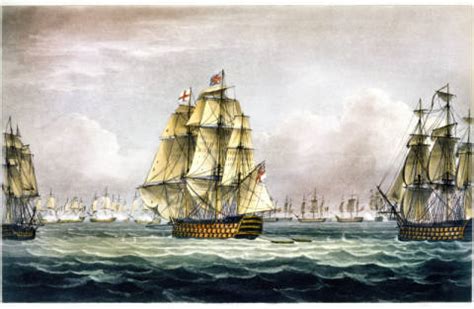 Whitcombe: HMS Victory sailing for French line flanked& Art Print