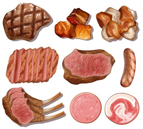 A Set of High Protein Food stock vector. Illustration of sausage ...
