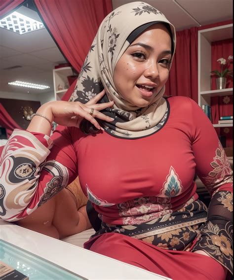 Malay mature busty woman wearing long veil hijab, having missionary sex