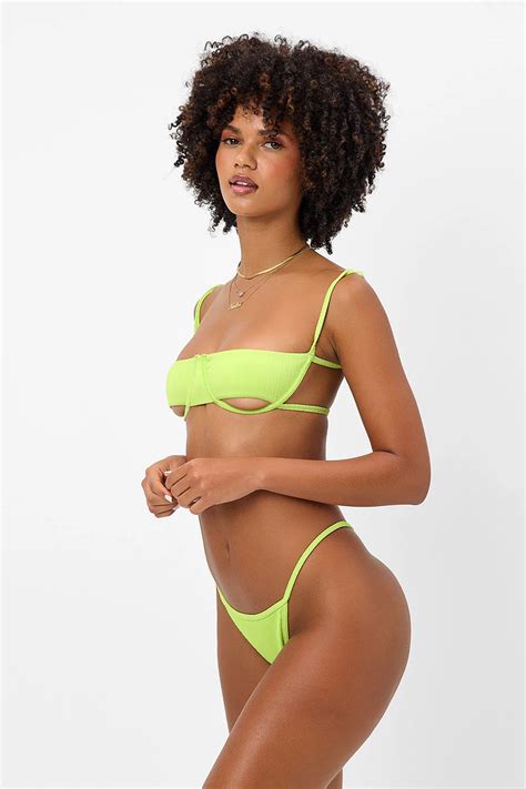 Harmony PlissÃ© Thong Bikini Bottom - Kiwi - Frankies Bikinis