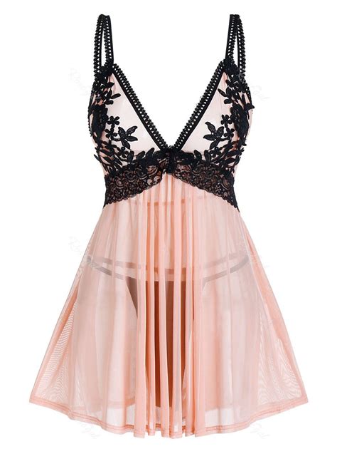 Plus Size Lace Insert Mesh Lingerie Babydoll [35% OFF] | Rosegal
