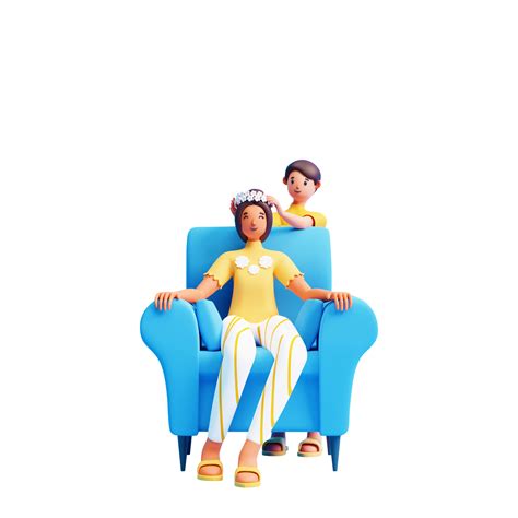 3D Young Boy Wear Crown To His Mom At Sofa 23786366 PNG