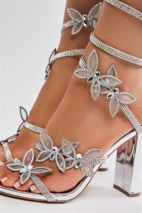 womens  blend  butterfly wrap  heeled sandals  silver size