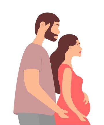 Счастливые будущие родители обнимают векторную плоскую иллюстрацию ...