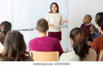 Teacher Standing Front Whiteboard Teaching Lesson Stock Photo ...