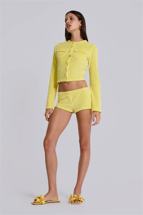 Shop Lemon Velour Mini Shorts | Jaded London | Clothing