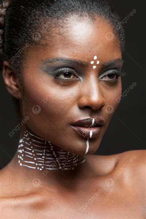 Portrait Of Young African American Woman With Traditional White Paint ...