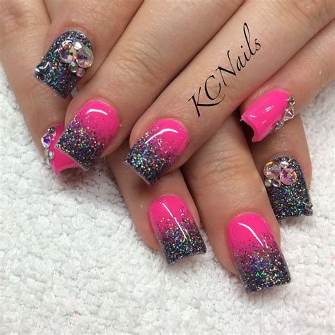 Pink And Black Glitter Nail Art