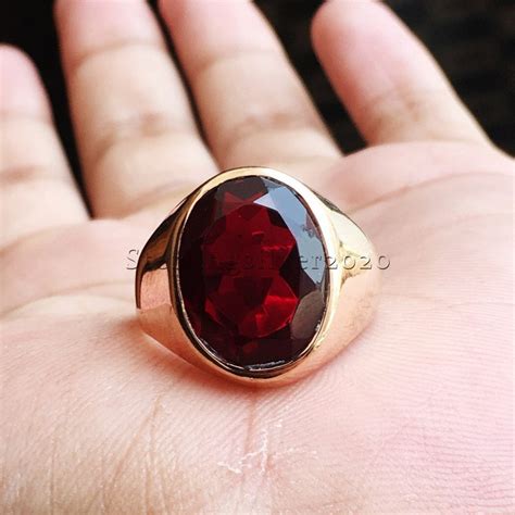 mens ring garnet ring rose gold garnet ring  sterling silver