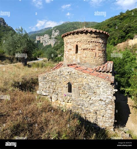 Byzantine church of Agios Andreas, set deep in the Lousios Gorge by ...