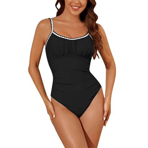 Lopeceal Women's One Piece Swimsuit Bathing Suit Scoop Neck Back Tie
