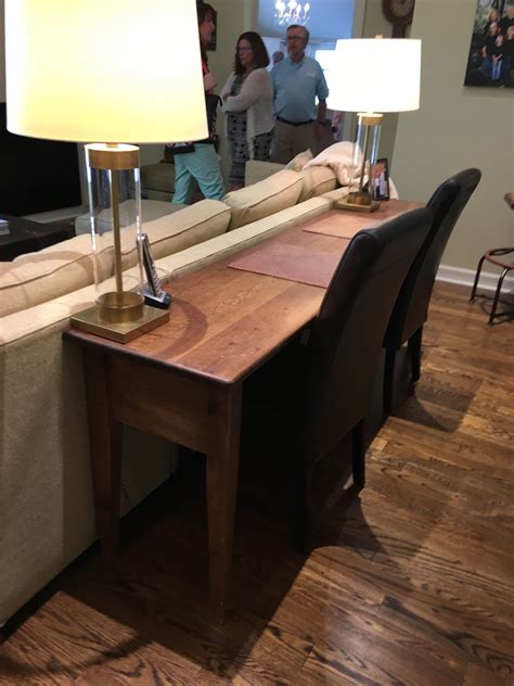 table behind couch | Table behind couch, Desk behind couch, Bar table ...