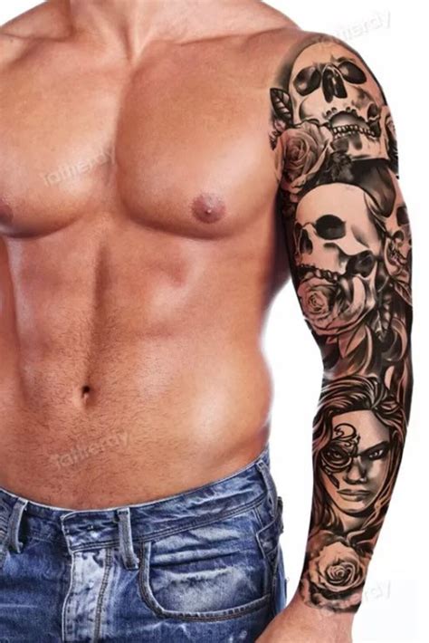 Full Sleeve Black Skull Temporary Tattoo Realistic - Etsy