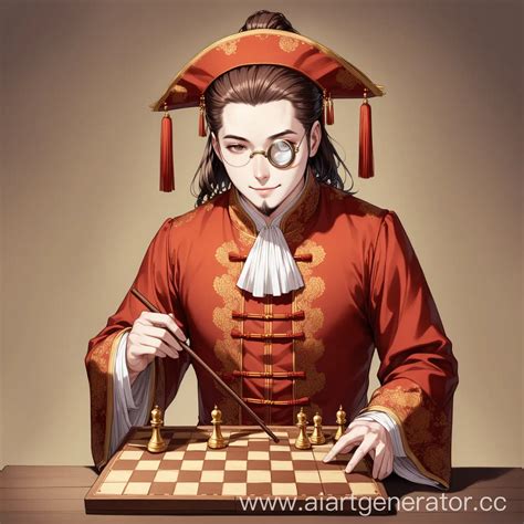 Mysterious Gentleman in 18th Century Chinese Attire with Chessboard and ...