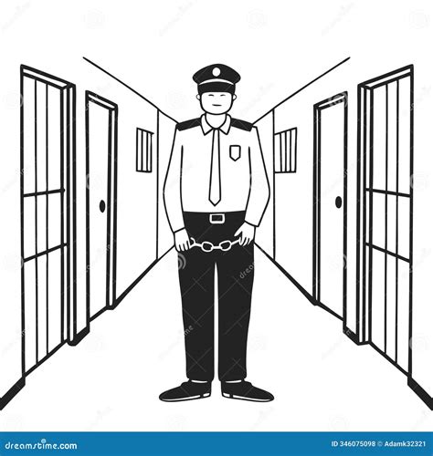 Prison Guard Vector Illustration in Jail Corridor Setting Stock