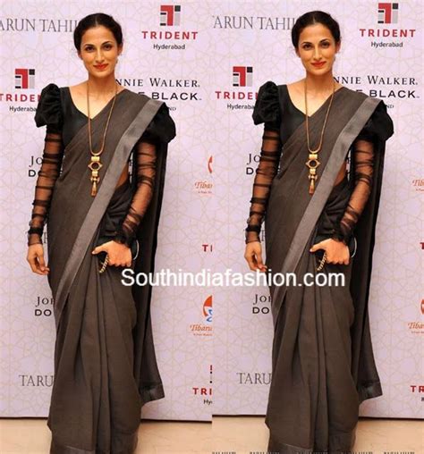 shilpa reddy  grey saree south india fashion designer saree
