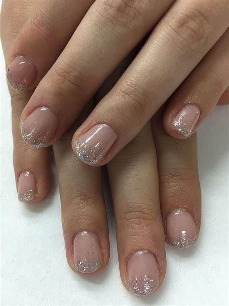 Nude Neutral Glitter Gradient Gel Nails | Nude nails with glitter