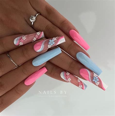 39 Pink and Blue Nails For A Cute Manicure